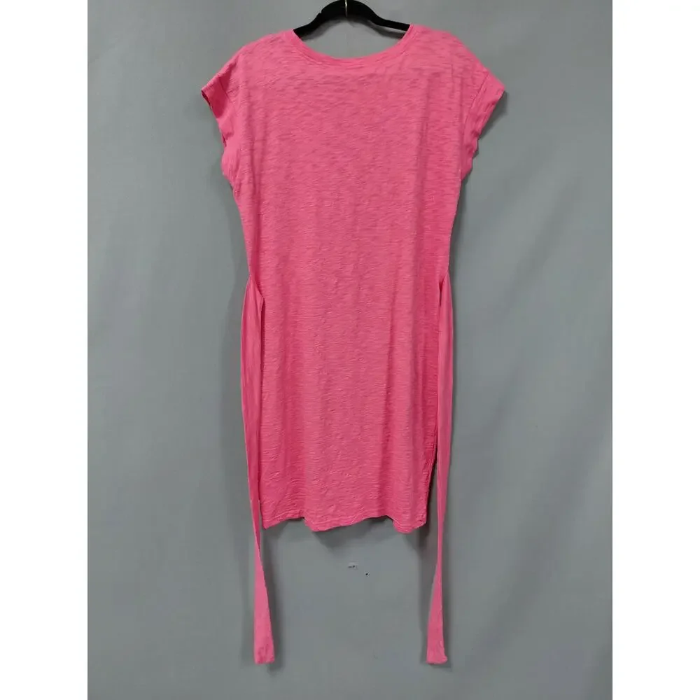 J.Crew Pink Knit Neck Tie Waist Cap Sleeve T-Shirt Dress Women Size M